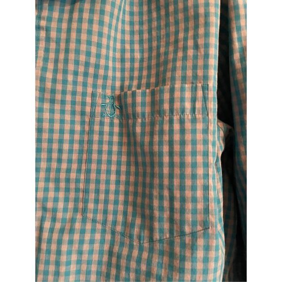 Penguin Mens Blue & Cream Gingham Button Up Long Sleeve Shirt Size XXL - Picture 3 of 12